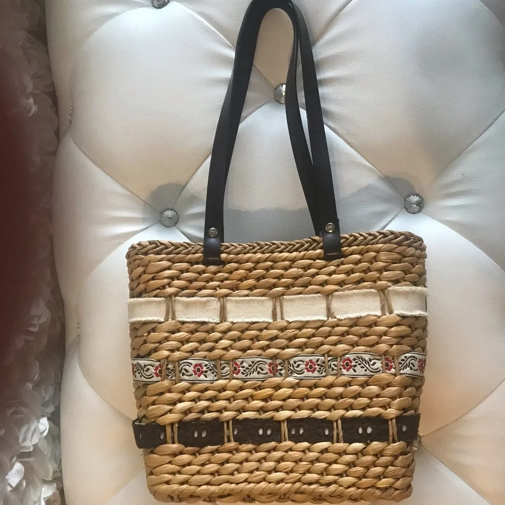 Straw Woven Rattan Vintage Roxy Purse Handbag